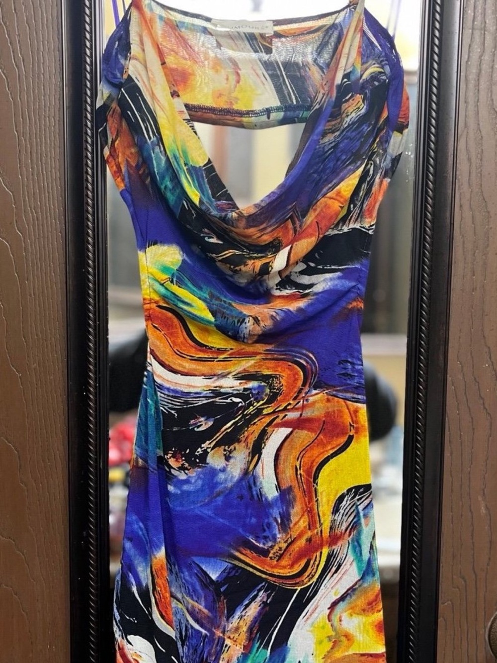 Women’s Abstract Print Cowl Neck Mini Dress - Multicolor